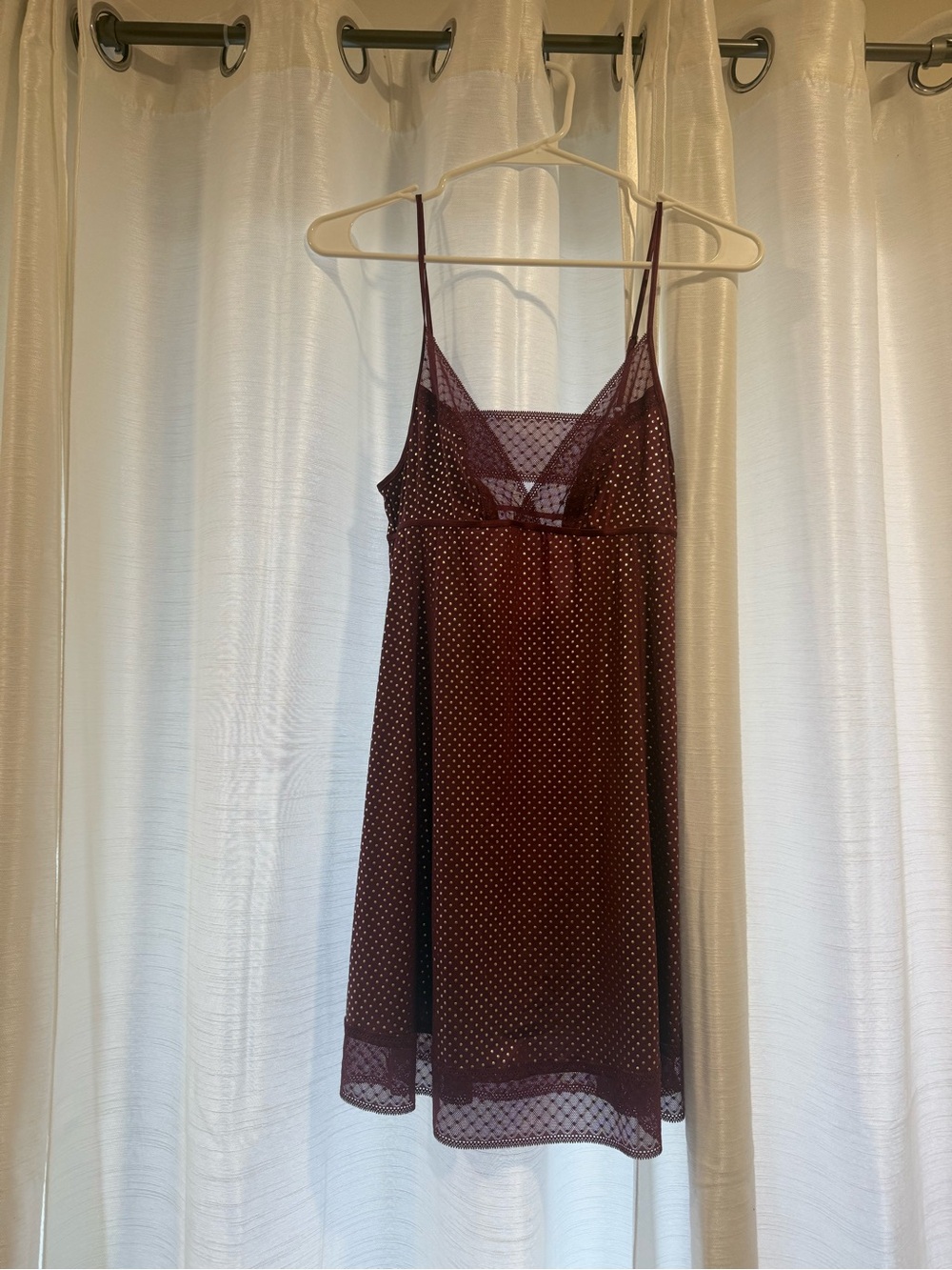Victoria's Secret Burgundy Polka Dot Lace Chemise